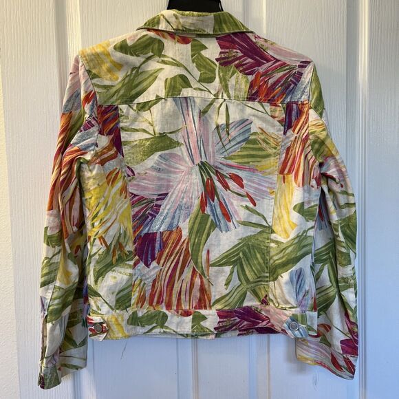 Chicos Floral Jacket Women’s Size 1 (8 - 10) Linen Blend Tropical Button Front - Picture 3 of 7